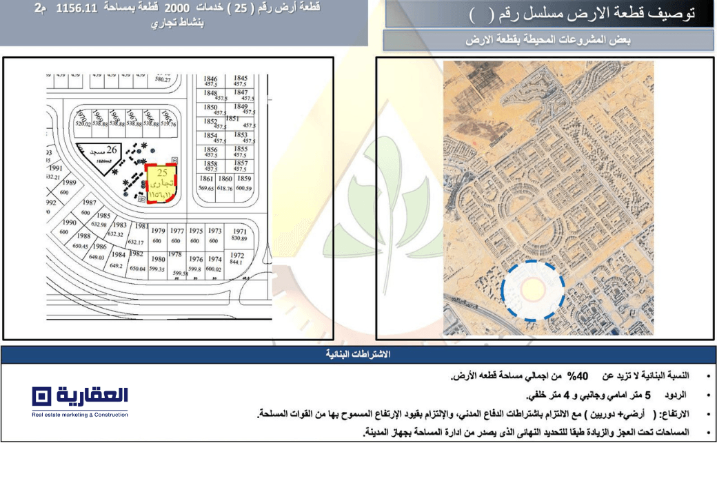 قطعة أرض تجارية للبيع في التوسعات الشمالية – 6 أكتوبر | 1156 متر | ترخيص مول تجاري